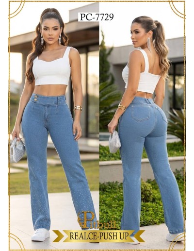 Pantalón Colombiano Pitbull Bota Recta Con Brillos PC7729 | Estilo Y Elegancia | JeansPitbull