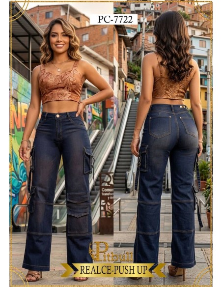 Pantalón Colombiano Pitbull PC7722 | Cargo con Realce Push Up