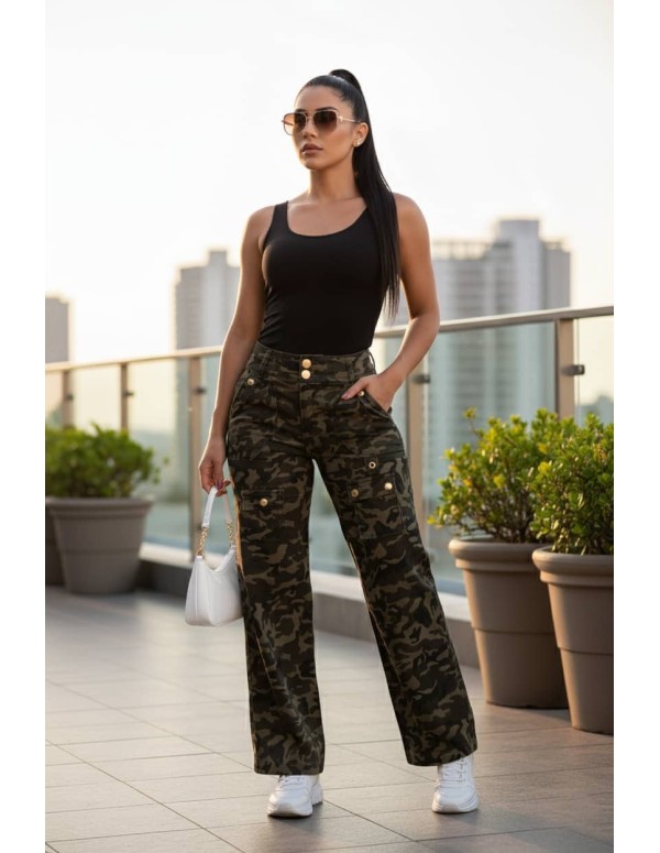 Pantalón Cargo Camuflaje Pitbull PB7675  Diseño Urbano con Push-Up y Realce