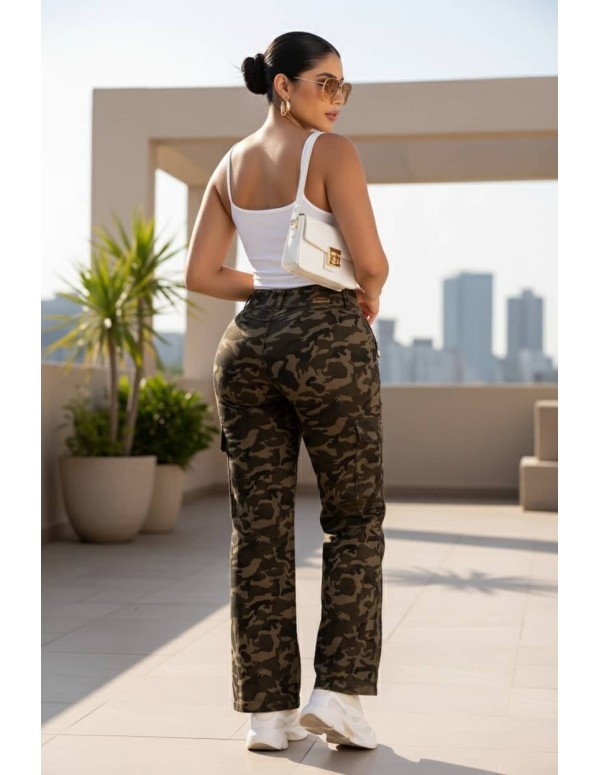 Pantalón Cargo Camuflaje Pitbull PB7675  Diseño Urbano con Push-Up y Realce