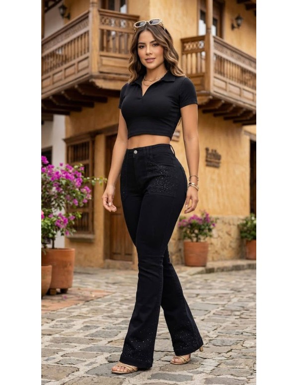 Jean Pitbull Acampanado PC7737_2 | Push-Up con Cristales