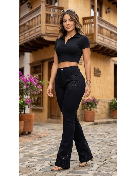 Jean Pitbull Acampanado PC7737_2 | Push-Up con Cristales