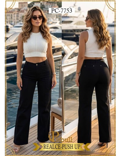 Pantalón Campana Negro Pitbull PC-7753 - Realce Push Up