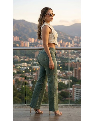 Pantalon Bota Campana con Piedras - PC7728 2