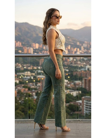 Pantalon Bota Campana con Piedras - PC7728