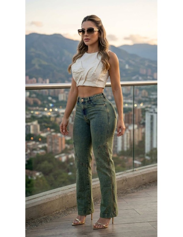Pantalon Bota Campana con Piedras - PC7728