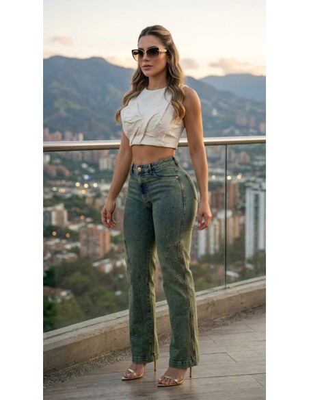 Pantalon Bota Campana con Piedras - PC7728