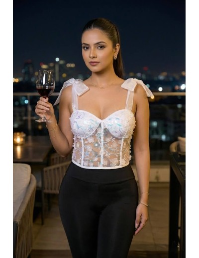 Corset Colombiano Pitbull COR102 | Encaje Blanco con Transparencias | Estilo Romántico y Elegante 2