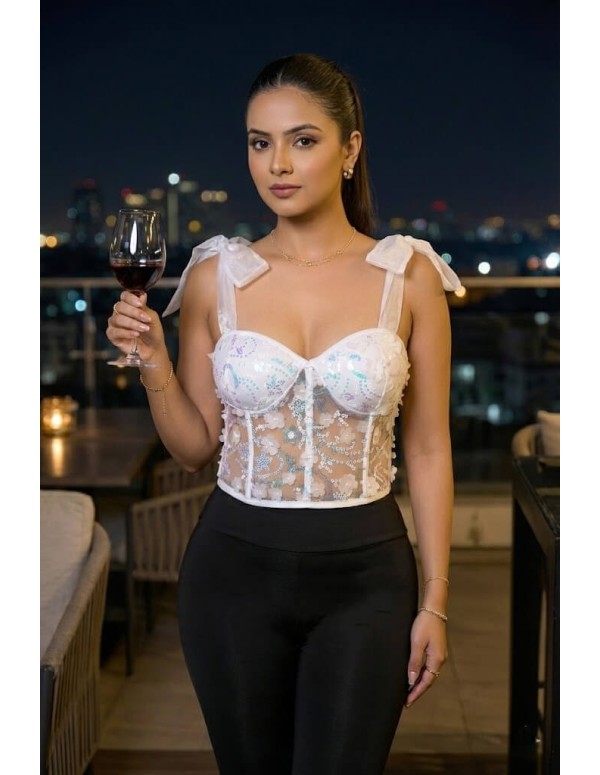 Corset Colombiano Pitbull COR102 | Encaje Blanco con Transparencias | Estilo Romántico y Elegante