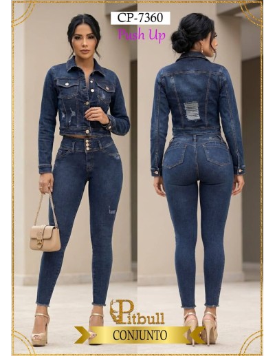 Conjunto Colombiano Pitbull | Denim Azul Push Up | Moda Colombiana