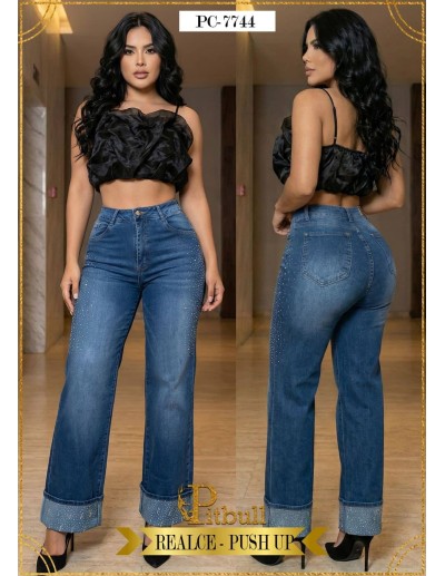 Pantalón Pitbull Bota Campana Brillos PC7744 | Realce Push Up