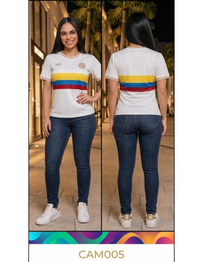 Camiseta Selección Colombia Mujer CAM005 | Estilo Casual Retro