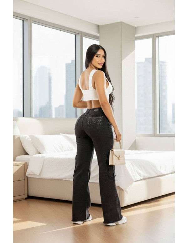 Pantalón Colombiano Pitbull Cargo Con Brillos | Moda Exclusiva | PC7716