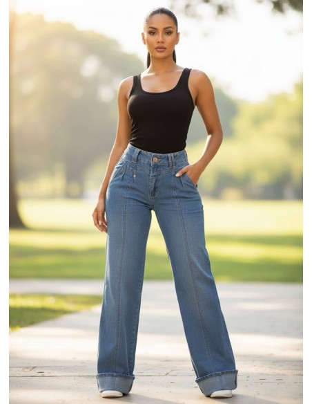 Pantalón Colombiano Wide Leg PC7718 | Tiro Alto Estilo Urbano y Cómodo
