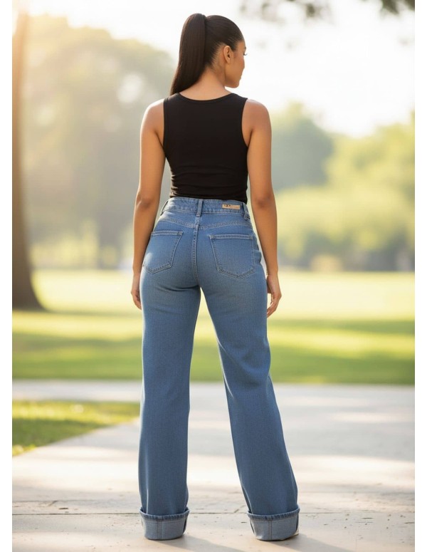 Pantalón Colombiano Wide Leg PC7718 | Tiro Alto Estilo Urbano y Cómodo