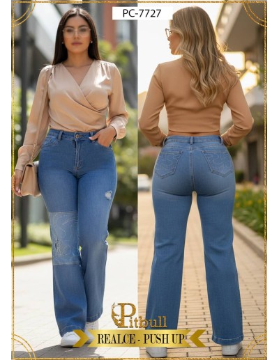 Pantalón Colombiano Pitbull PC7727 | Corte Bota y Realce Natural