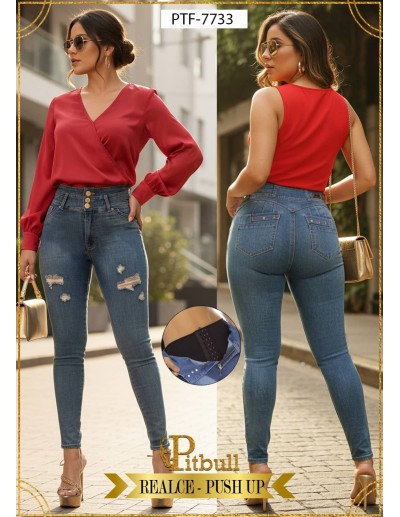 Pantalón Colombiano con Faja Pitbull PTF7733 | Push Up con Realce y Control