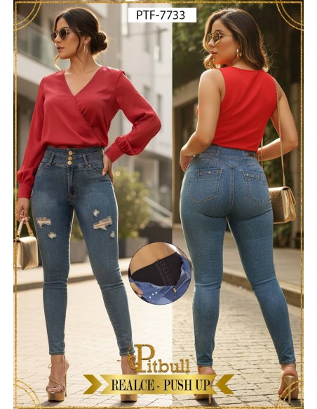 Pantalón Colombiano con Faja Pitbull PTF7733 | Push Up con Realce y Control