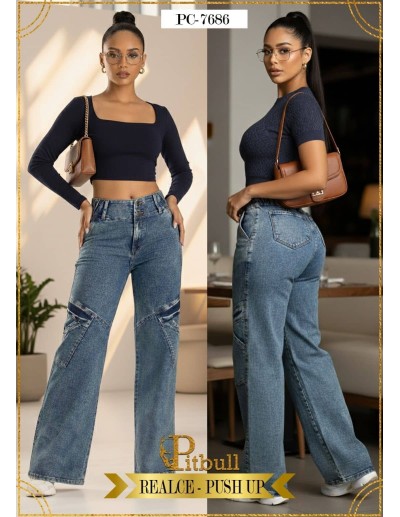Pantalón Cargo Pitbull Azul PC7686 - Estilo Urbano con Push Up

