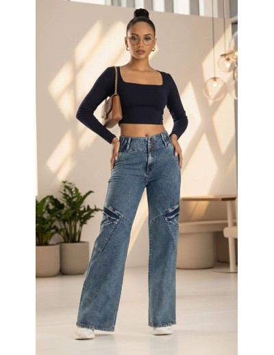 Pantalón Cargo Pitbull Azul PC7686 - Estilo Urbano con Push Up

 2