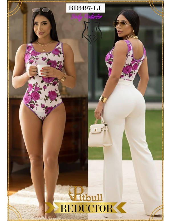 Body Reductor Pitbull BD-3497-NG | Control Y Estilo Floral Elegante