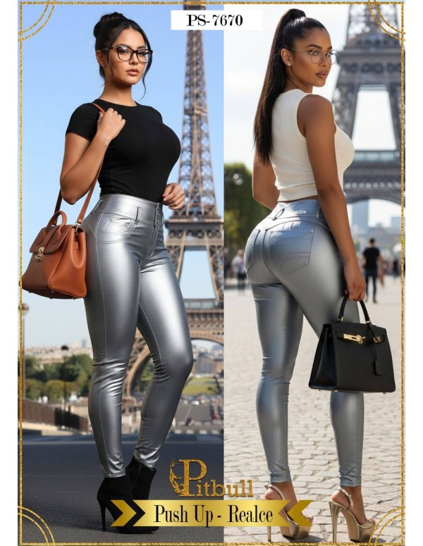 Pantalón Efecto Cuero Pitbull PS7670 - Push Up con Tiro Alto