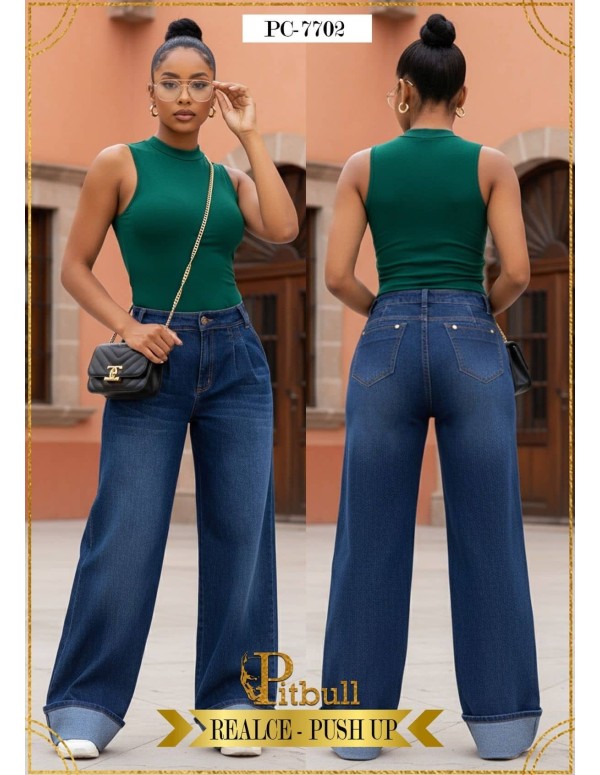 Jean bota campana con dobladillo ancho - Pitbull - Ref. PC7702 - estilo audaz con toque retro