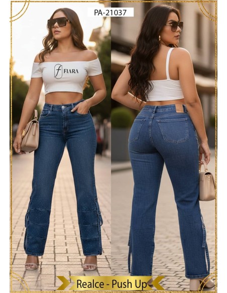 Pantalón Colombiano Straight Fiara PA21037 | Corte Recto Con Brillo Y Estilo Urbano