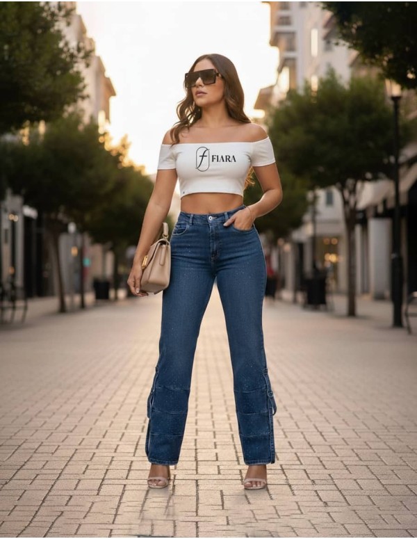 Pantalón Colombiano Straight Fiara PA21037 | Corte Recto Con Brillo Y Estilo Urbano