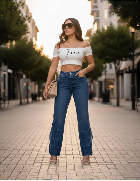 Pantalón Colombiano Straight Fiara PA21037 | Corte Recto Con Brillo Y Estilo Urbano
