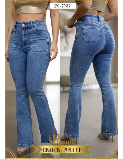 Pantalón Colombiano Pitbull PC-7737 | Push Up | Corte Flare | Realce Natural